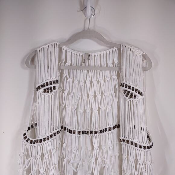 Elan Macramé Vest with Fringe and Beads, Size Large - Picture 4 of 9